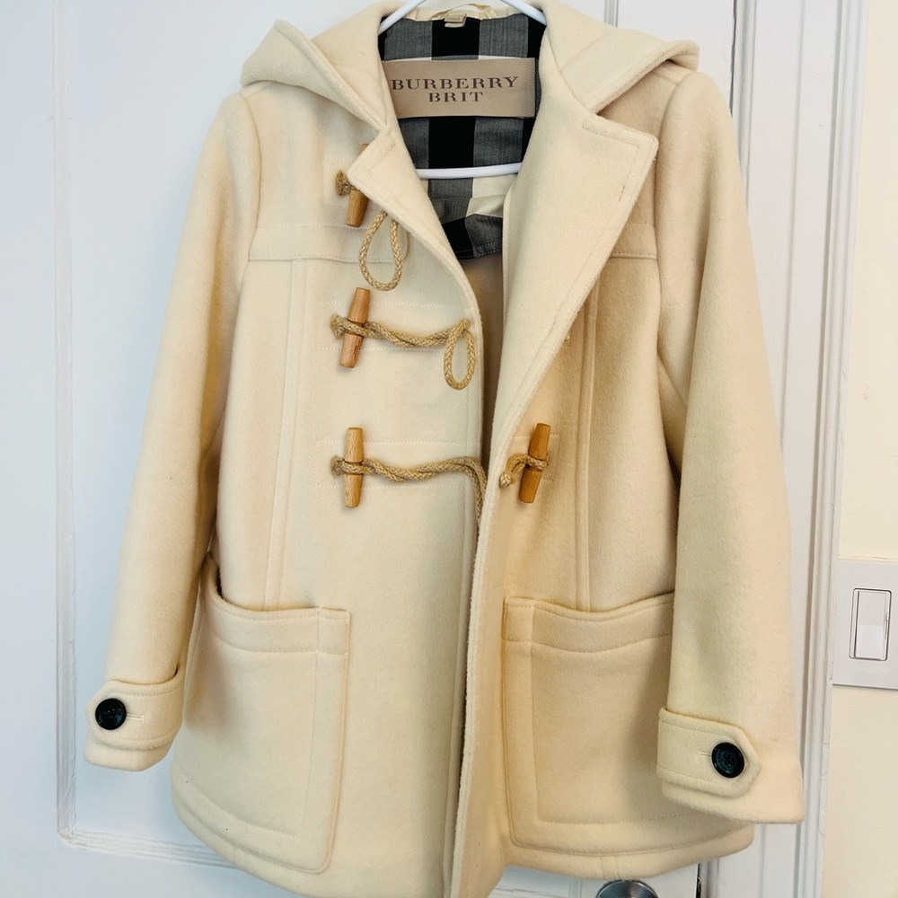 Burberry Wool Duffle Coat Women US 6 Cream/Ivory